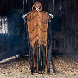 Morris Costumes 6 ft Light-Up Hanging Skeletal Reaper in Orange Robes - Orange - 1 of 3