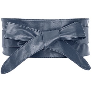 Allegra K Women's Faux Leather Self Tie Bowknot Wide Waist Band Sash Obi Belt One Size - 1 of 4