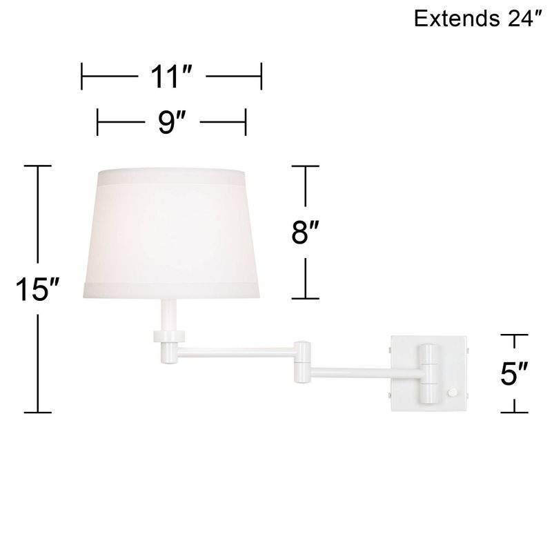 360 Lighting Modern Vero Swing Arm Wall Lamps Set of 2 White Metal Plug-in Light Fixture Hardback Tapered Drum Shade for Bedroom Bedside Living Room, 4 of 7