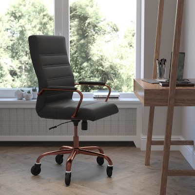 High Back Black Leather Executive Swivel Office Chair with Rose Gold Frame