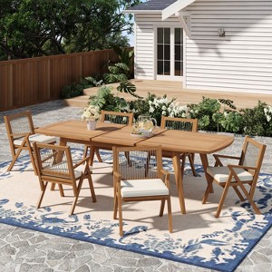 Christopher Knight Home Reynard 7 Piece Expandable Outdoor Dining Set with Acacia Wood Table and Rope Back Chairs - 1 of 4