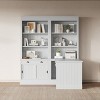 Tall Bookcase Desk Set with Sliding Doors LED Light and Solid Wood Construction for Home Office 83in -3irtyhousy - 2 of 4