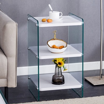 HDZNVF Three Levels of Nightstand with Storage Function, White