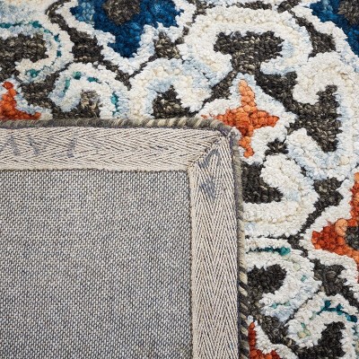 Handmade Blue & Taupe Geometric Wool-Viscose Blend Area Rug - 5' x 8'