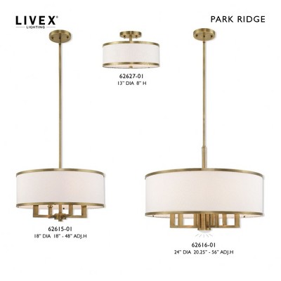 Antique Brass and Off-White Fabric Semi-Flush Mount Light