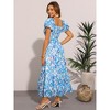 INSPIRE CHIC Women's Floral Square Neck Puff Short Sleeve High Waist Smocked Back Flowy Tiered Maxi Dress - 3 of 4