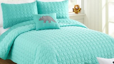 Aqua Blue Twin Reversible Microfiber Kids Quilt Set