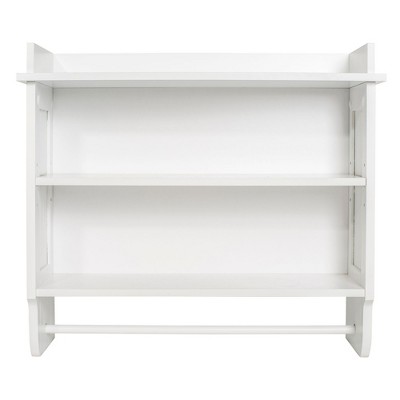 Elevated White Wooden Floating Wall Shelf with Towel Bar