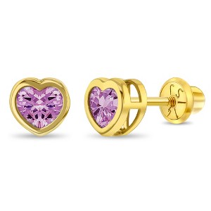 Girls' Heart Bezel Simulated Birthstone Screw Back 14k Gold Earrings - In Season Jewelry - 1 of 2