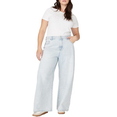 ELOQUII Women's Plus Size The Yvette Rigid Wide Leg Jean - 26, Light Wash