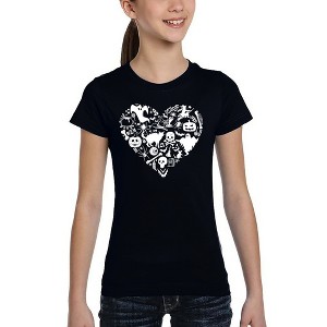 LA Pop Art Halloween Heart - Girl's Word Art T-Shirt Black Large - 1 of 4