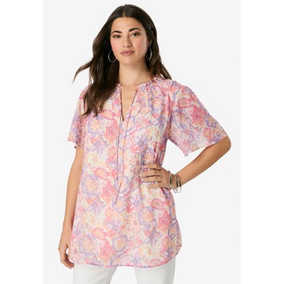 Roaman's Women's Plus Size Ruffle Sleeve Blouse