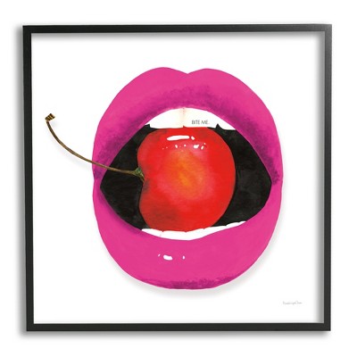 Stupell Industries Biting Cherry Lips Framed Giclee Art