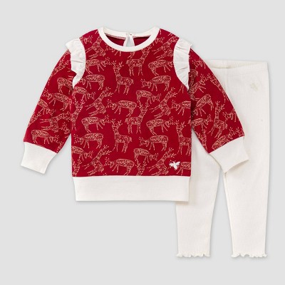 Burt's Bees Baby® Baby Girls' Festive Reindeer Tunic & Ribbed Leggings Set - Cardinal Red 6-9M