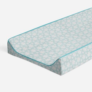 Bacati - Floral Quilted Muslin Changing Pad Cover Aqua - 1 of 4