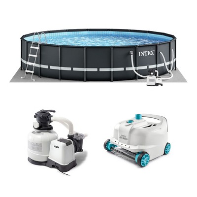 INTEX Ultra XTR Frame 20'x48" Round Above Ground Swimming Pool Set with Cover, Ladder, Ground Cloth, Filter Pump, and Robotic Vacuum Kit for Backyard