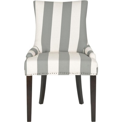 Transitional Gray Linen Parsons Side Chair with Espresso Wood Legs