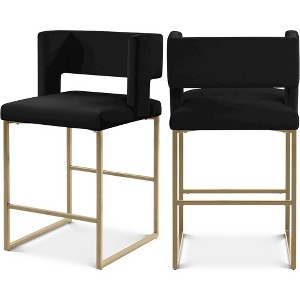 Meridian Furniture,Caleb Black Velvet Counter Stool, Set of 2 - 1 of 4