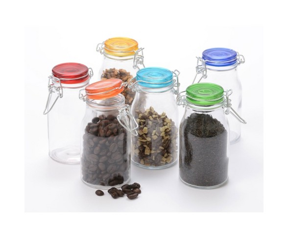 Grant Howard 50870 6 Ounce Multi-Colored Fiesta Cylinder Spice Jars, Set Of 12