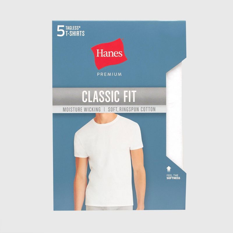 Hanes Premium Men's Short Sleeve Crewneck T-Shirt 5pk - White, 4 of 5