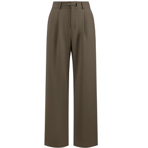 INSPIRE CHIC Women's Wide Leg Decorative Belt Waist Work Casual High Waisted Long Pants - 1 of 4