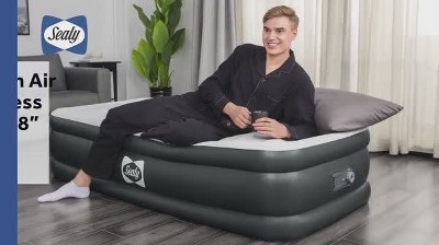 Sealy Twin 18" Gray and White Inflatable Air Mattress with Built-In Pump