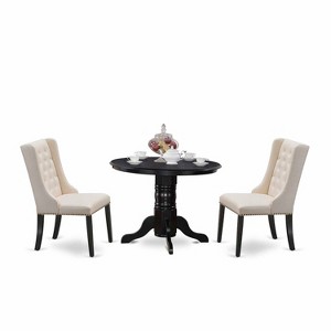 3-Piece Black Finish Solid Wood Top - Button Tufted Dining Room Set - Seats 4 - 1 of 4