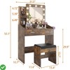 Makeup Vanity Desk w/Mirror and Lights Wood Vanity Table w/ Drawers Open Shelves Charging Station - 3 of 4