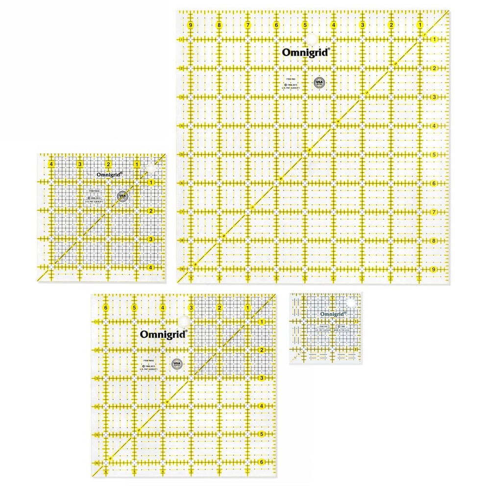 Omnigrid Square Quilting and Ruler Value Pack: Sewing Tools, Quilting Supplies, 9.5" x 9.5", 4-Piece Set