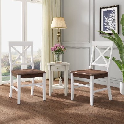 CAVINAS Farmhouse Wood Dining Chair with X-Back, Rustic Acacia Wood Frame, Country Style Kitchen or Dining Room Chair, Set of 2