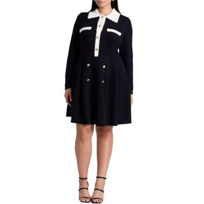 ELOQUII Collared Sweater Dress With Buttons