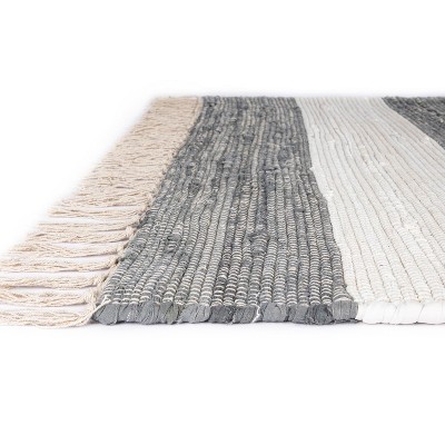 Handwoven Recycled Cotton Striped Rug - 9' x 12' - Gray and Ivory