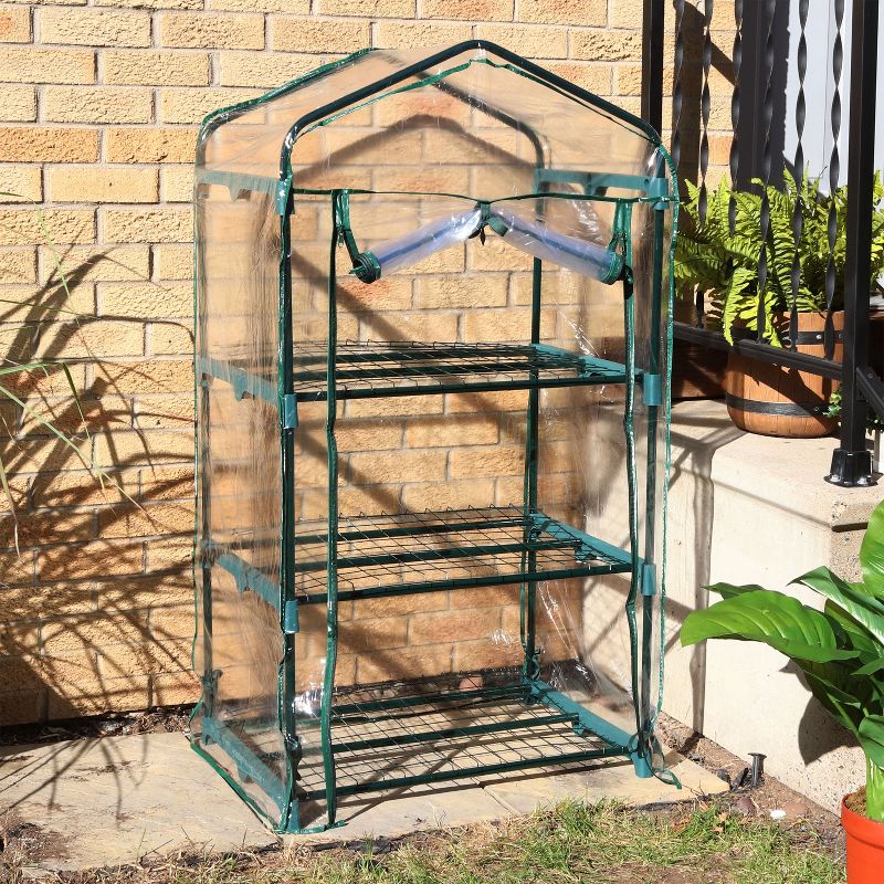 Sunnydaze Outdoor Portable Growing Rack 3-Tier Greenhouse with Roll-Up Door - 3 Shelves - Clear, 2 of 13