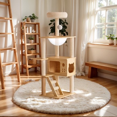JUJABU 48.8" Modern Indoor Cat Tree with Acrylic Hammock, Sisal Scratching Posts & Elevated Perch for Small and Large Cats