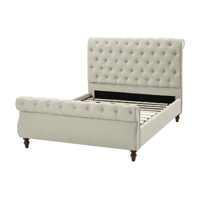 Castello Velvet Upholstered Faux Crystal - Buttoned Sleigh Platform Bed ...