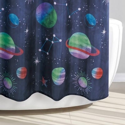 Starry Night Kids' Blue Polyester Fabric Shower Curtain