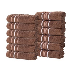 Zero Twist Cotton Solid and Floral Jacquard Face Towel Washcloth Set of 12 by Blue Nile Mills - 1 of 4