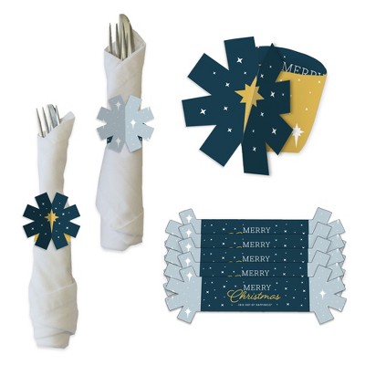Big Dot of Happiness Holy Nativity - Manger Scene Religious Christmas Paper Napkin Holder - Napkin Rings - Set of 24