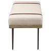 Vynxaria Neutral Beige Upholstered Bench Linen Like Fabric, Plush Padded Top, Leatherette Strap and Nailhead Accents - 4 of 4