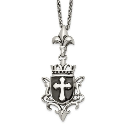 Black Bow Jewelry Stainless Steel, Enamel & Antiqued XL Shield Cross Necklace, 22 Inch - image 1 of 4