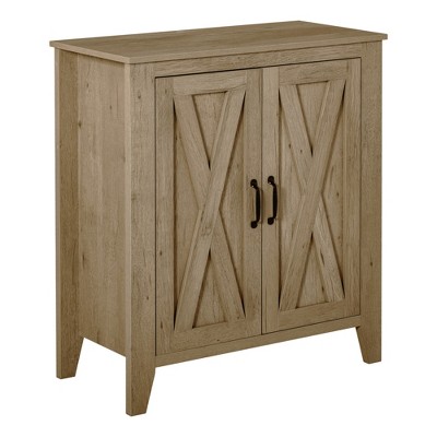 HOMCOM Rustic Farmhouse Style Sideboard Accent Storage Cabinet with Double Barn Doors and Fixed Shelf Oak Finish