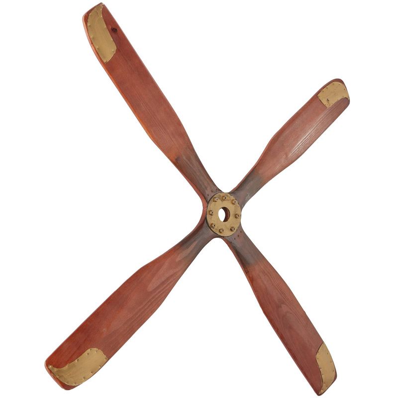 Wood Airplane Propeller 4 Blade Wall Decor with Aviation Detailing Brown - Olivia &#38; May, 2 of 6