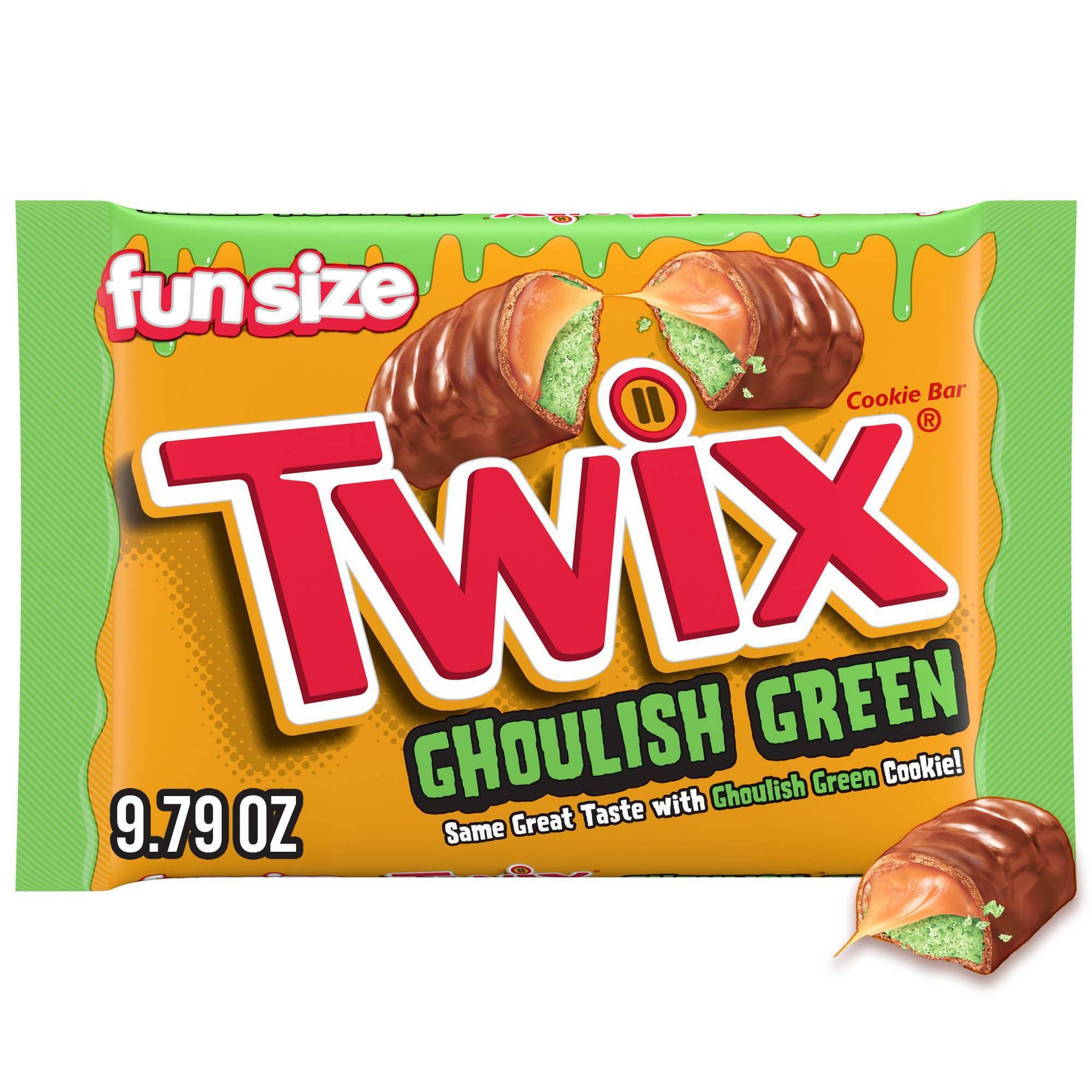 Twix Halloween Ghoulish Green Caramel Cookie Chocolate Bars Fun Size - 9.79oz