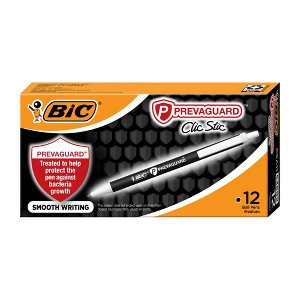 BIC PrevaGuard Clic Stic Ballpoint Pens, Built-in Bacteria Growth Suppression, Medium Point (1.0mm), Black ink, 12-Count Pack - 1 of 4