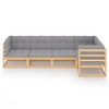 vidaXL Patio Furniture Set 5 Piece Outdoor Sectional Sofa Solid Wood Pine - Natural With Cushions - 3 of 4