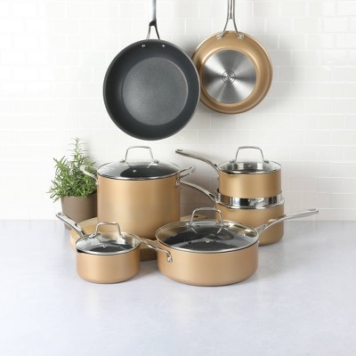 12-Piece Copper Aluminum Nonstick Cookware Set with Glass Lids