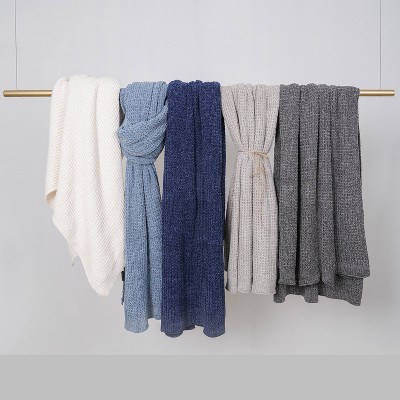Navy Blue Waffle Weave Cotton Knitted Throw Blanket