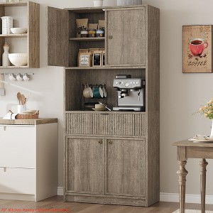Tall Kitchen Pantry Cabinet, 70" Dining Room Pantry Storage Cabinet with Countertop, Fluted Kitchen Hutch Cabinets w/Doors and Drawer - 1 of 4