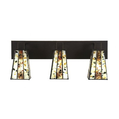 Toltec Lighting Apollo 3 - Light Vanity in  Dark Granite with 5" Square Fiesta Art Glass Shade