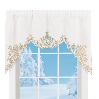 White Polyester Valance with Embroidered Scrollwork